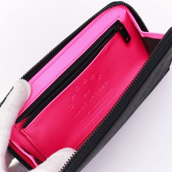 Marc by Marc Jacobs Pebble Leather Long Wallet Black Pink Unisex - Picture 9 of 14